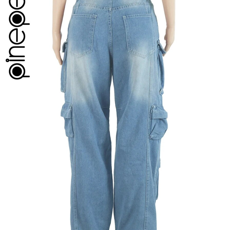 PinePear 2024 High Fashion Y2K Wide Leg Jeans Women Pockets Denim Trousers Female Vintage Loose Straight Long Pants Streetwear