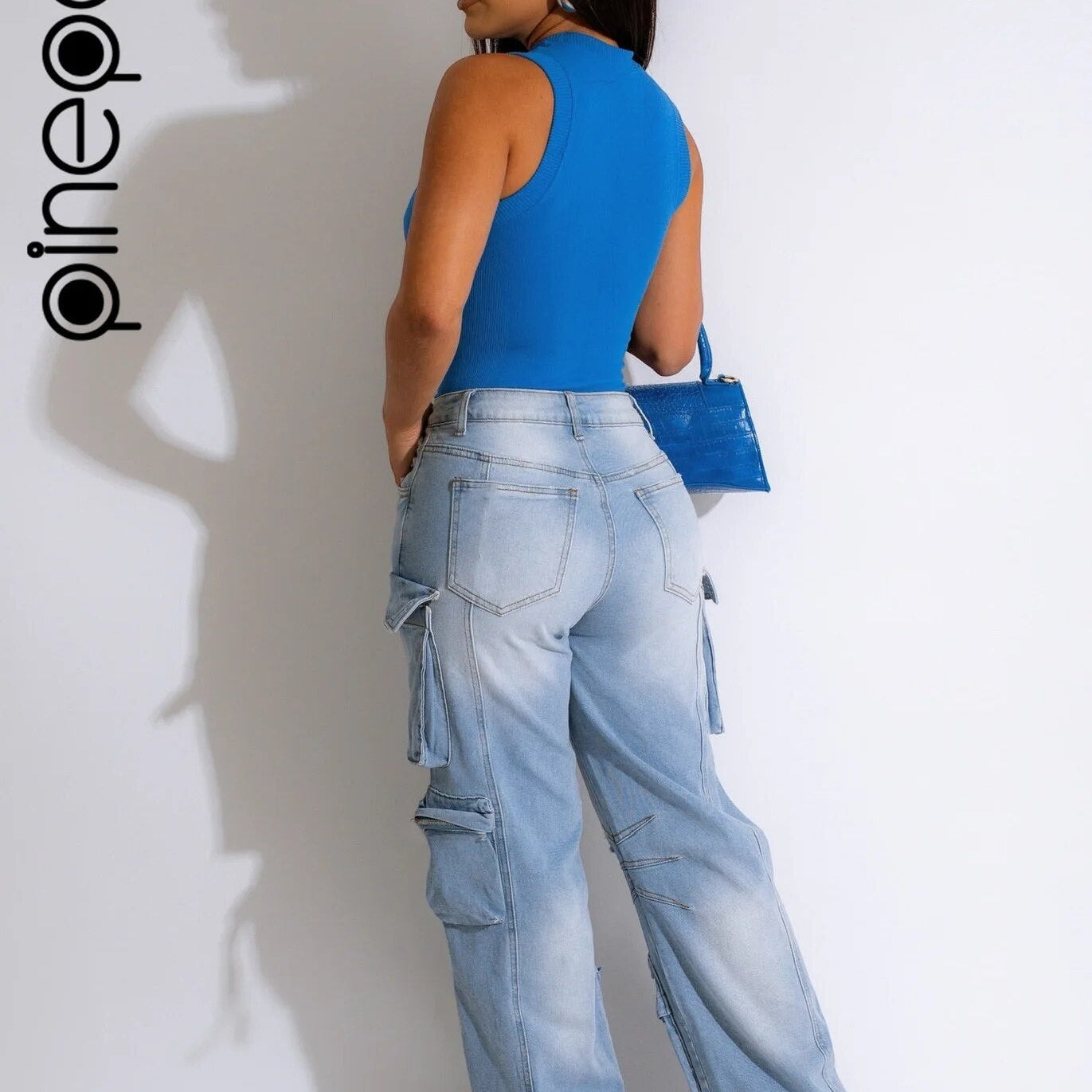 PinePear 2024 High Fashion Y2K Wide Leg Jeans Women Pockets Denim Trousers Female Vintage Loose Straight Long Pants Streetwear