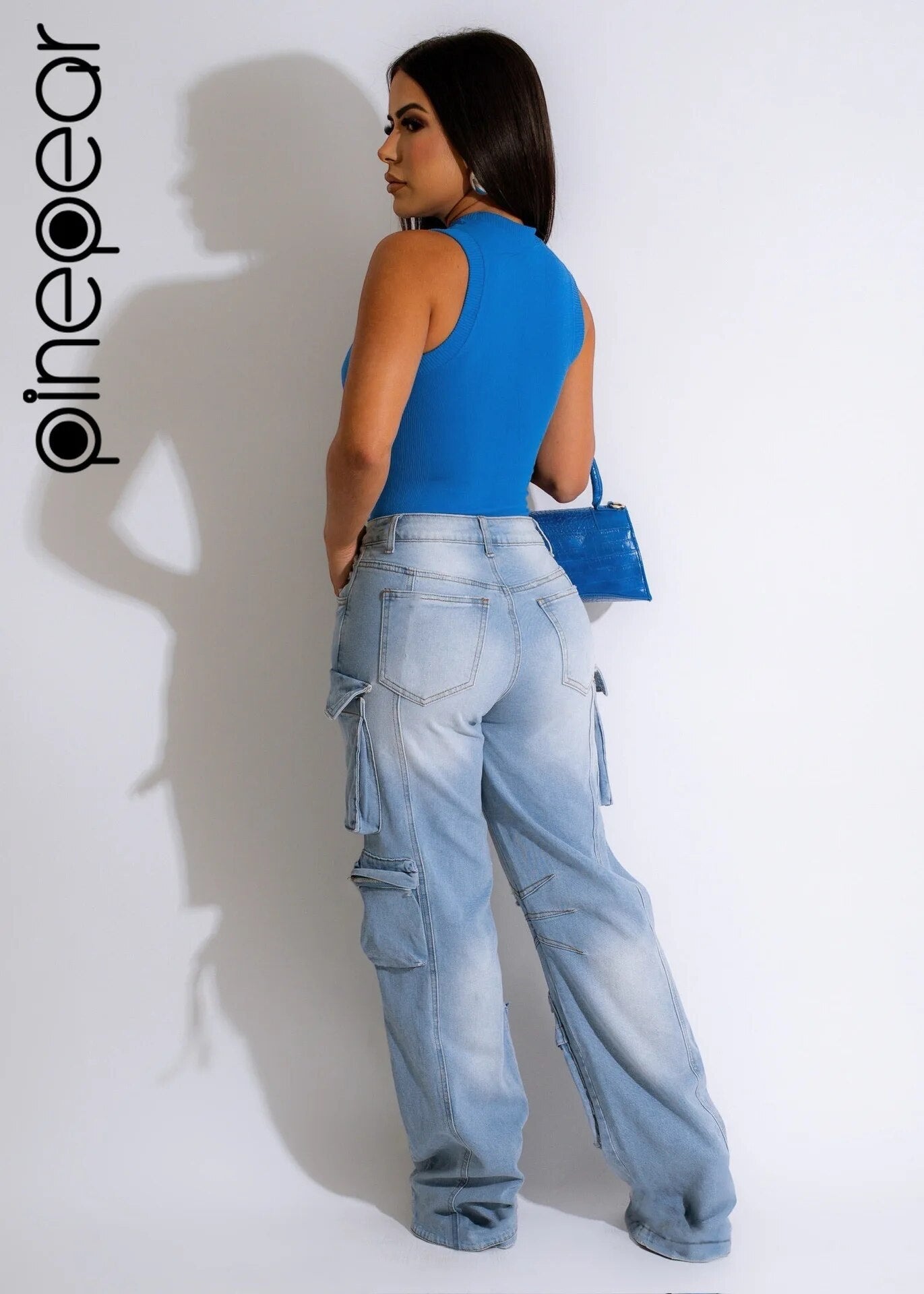 PinePear 2024 High Fashion Y2K Wide Leg Jeans Women Pockets Denim Trousers Female Vintage Loose Straight Long Pants Streetwear