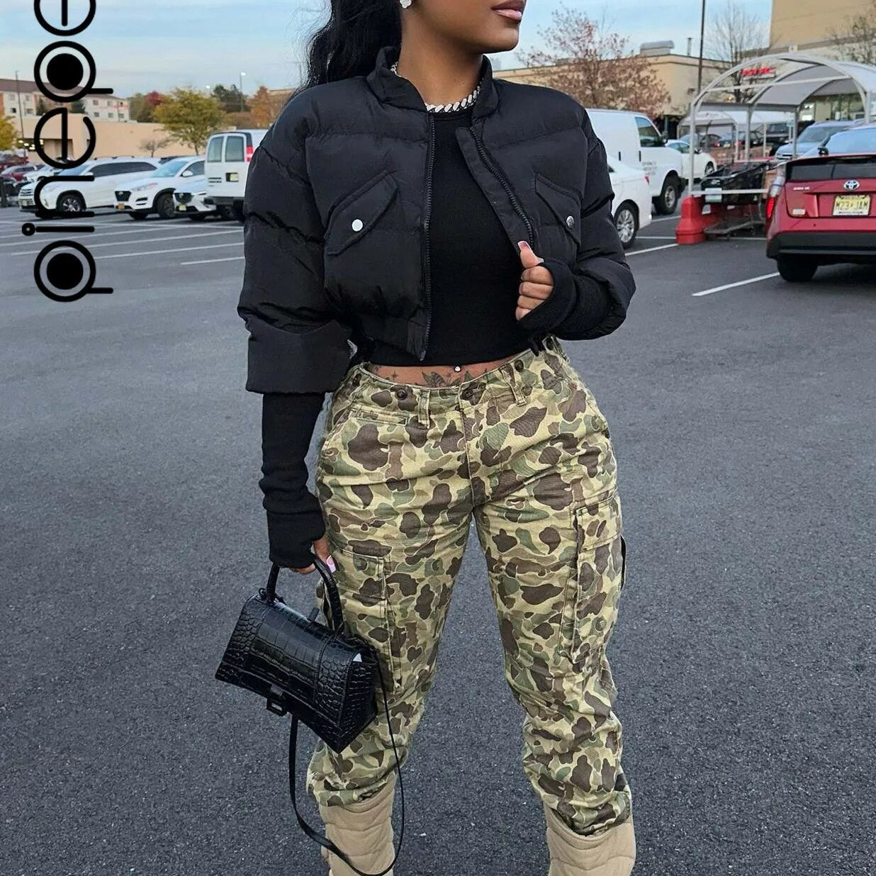 PinePear Thick Women Parkas 2024 Winter Warm Puffy Cropped Coats Cotton Padded Stand Collar Short Jackets Fashion Female Clothes Black