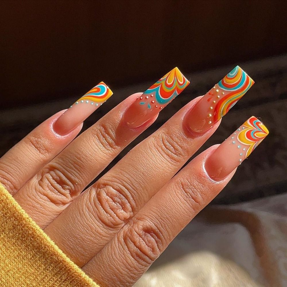 Pink Cow Design False Nail French Full Cover Long Coffin Fake Nails Glue DIY Manicure Nail Art Tools press on nails nail tips new6