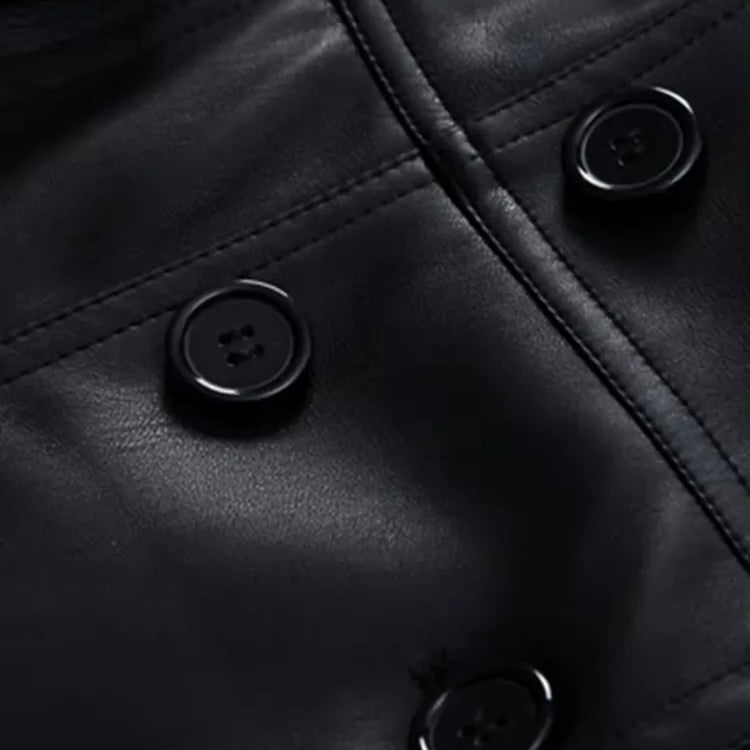 Autumn Fitted Coffee Skirted Pu Leather Blazer Jacket Women Long Sleeve Double Breasted European Fashion