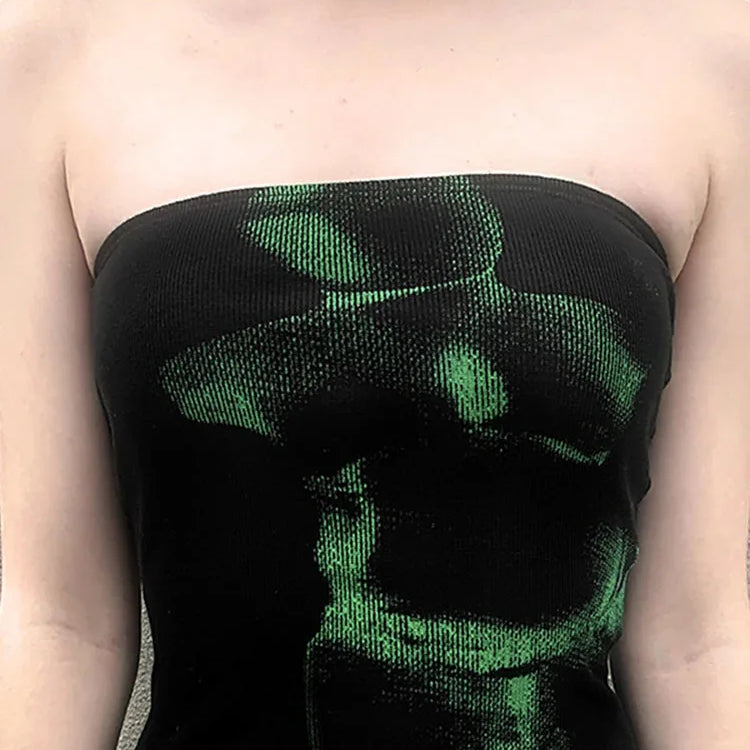 Techwear Punk Black Crop Tops Gothic Cyber Y2k Grunge Bodycon Women Strapless Backless Summer Sexy Basic Crop Tube Top