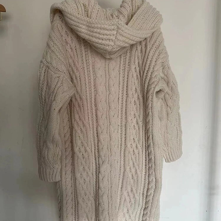 ZA-2024 new autumn and winter women's hooded eight-strand knitted jacket fashionable long cardigan jacket