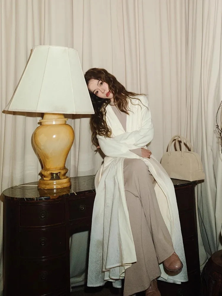 Lautaro Autumn Long Thin Flowy Fit and Flare Linen Coat for Women Black Elegant Chic Luxury Designer Clothes Runway Fashion 2025