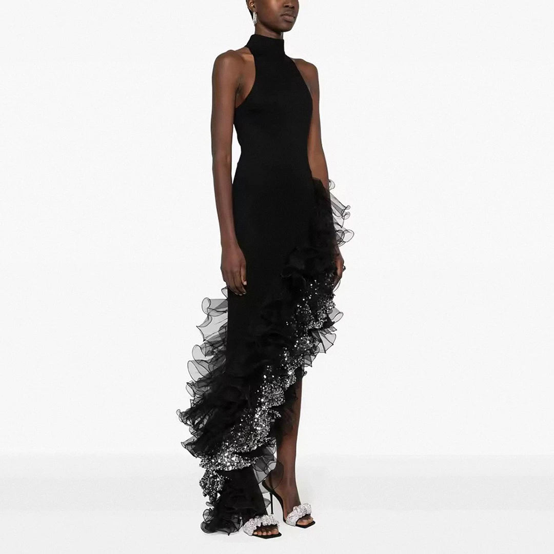 Top Quality Women Sexy Off the Shoulder Shinning Ruffles Bodycon Bandage Long Dress Celebrate Fashion Evening Party Outfit