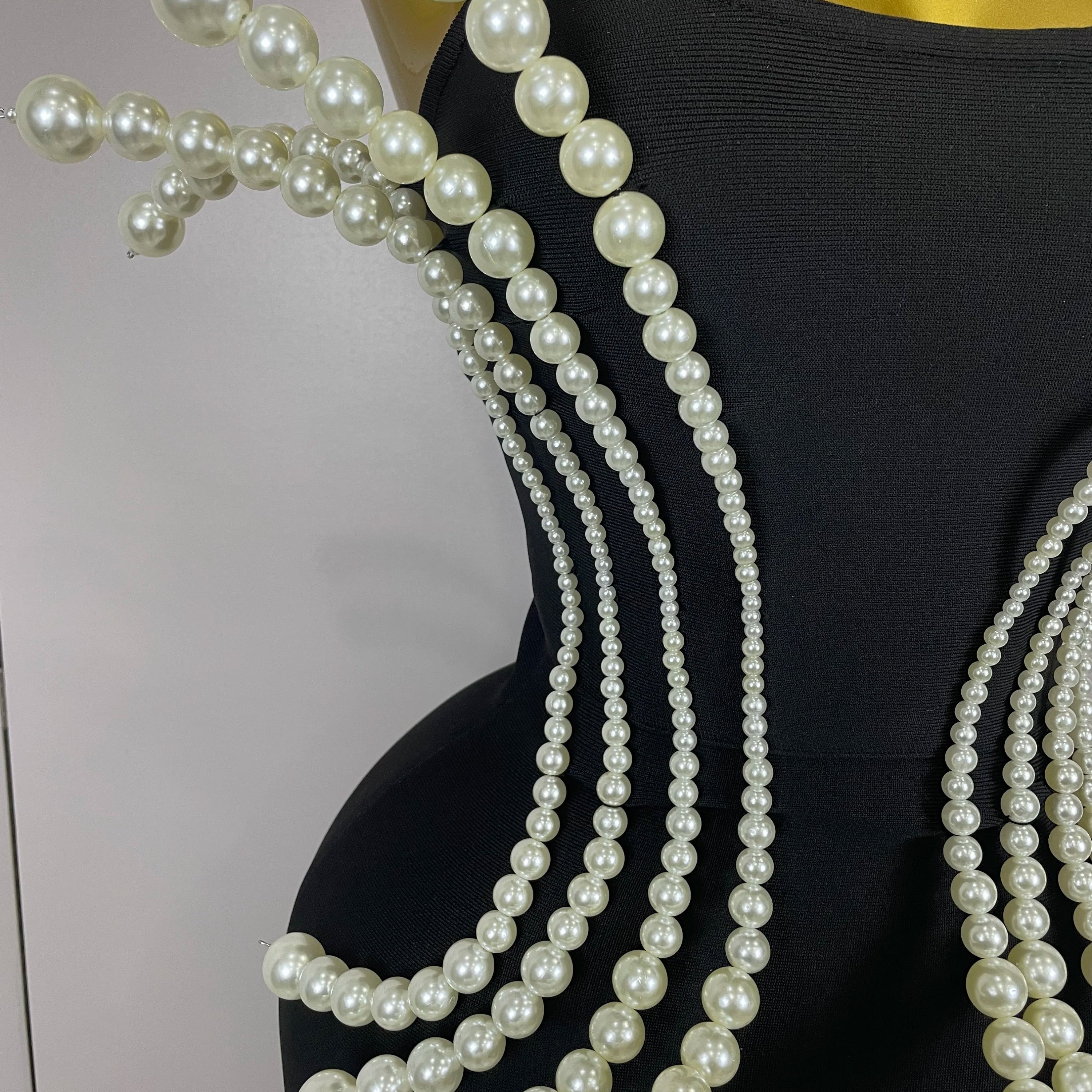 2025 New Sexy Strapless Pearl Beading Bodycon Long Bandage Dress Women Fashion Elegant Evening Party Luxury Birthday Dresses