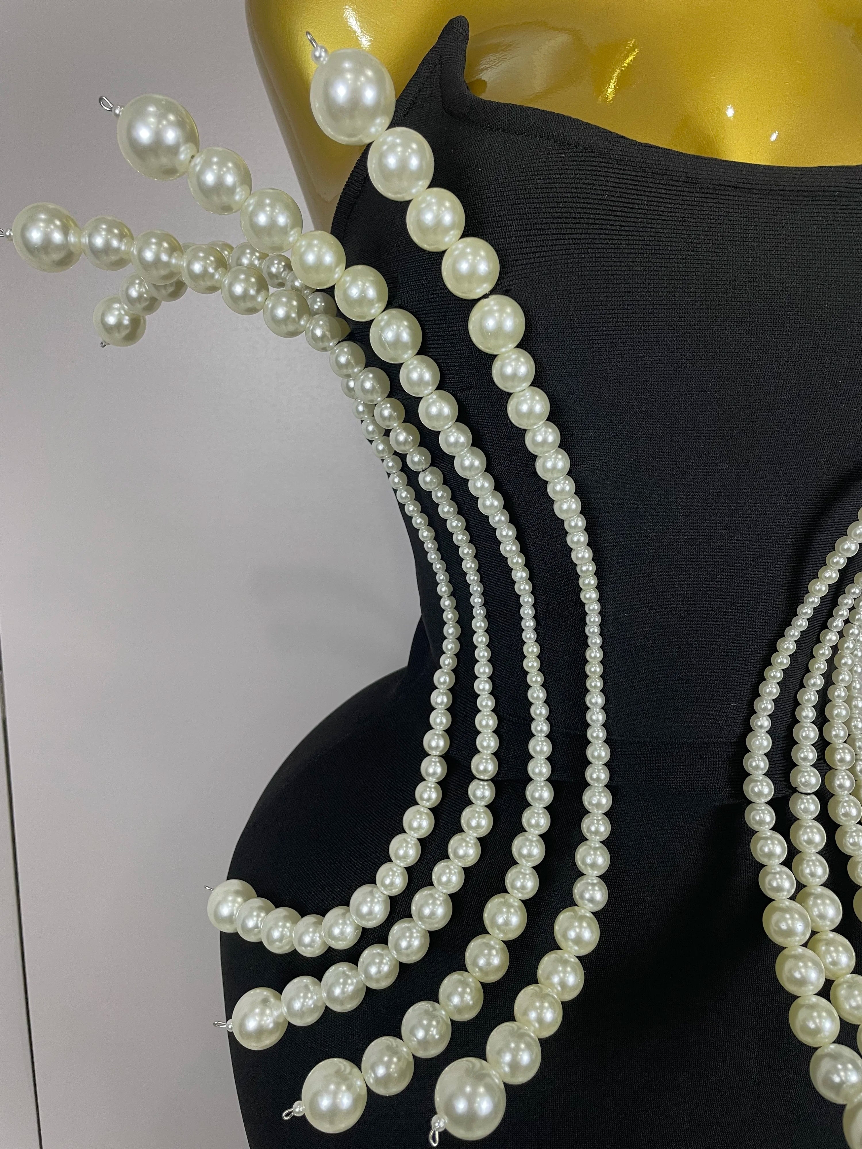 2025 New Sexy Strapless Pearl Beading Bodycon Long Bandage Dress Women Fashion Elegant Evening Party Luxury Birthday Dresses