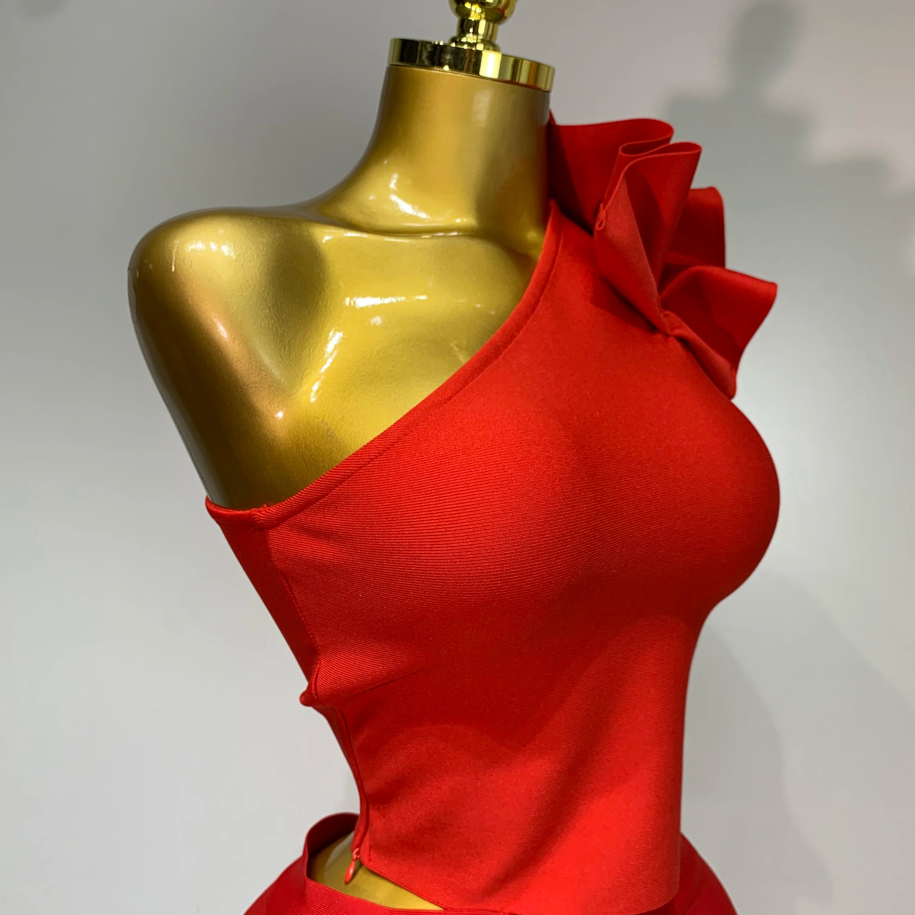 Women Sexy Sleeveless Ruffles One Shoulder Bandage Two Piece Set Fancy Club Evening Celebrity Elegant Party Bodycon Vestidos
