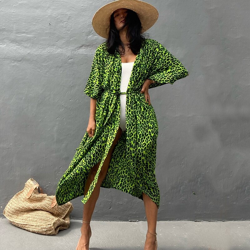 Sexy Bikini Cover-ups Summer Beach Pareo Stripes Loose Kimono Swimsuit Dress Beachwear Boho Bathing Suit Cover Up I One Size