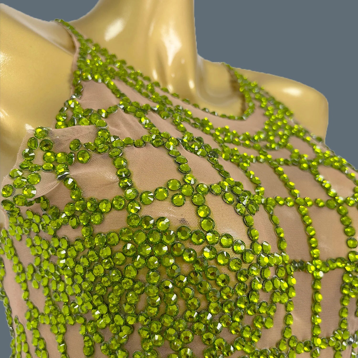 Shiny Green Diamond Short Dress Women Prom Club Sexy Party Celebrate Birthday Mini Dress Fashion Photo Shoot Wear Qipan