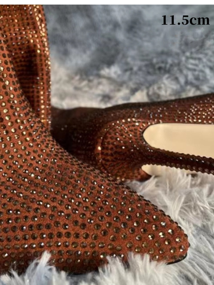 Women's New European and American Fashion Show Starry Sky High-heeled Rhinestone Pointed Nightclub Four Seasons Boots