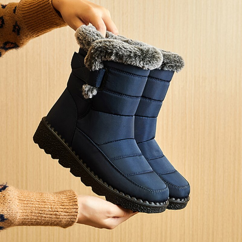 Wasserdichte Winterstiefel für Frauen 2023 neue Kunstpelz lange Plüsch Schneestiefel Frau Plattform Stiefeletten warme Baumwolle Paare Schuhe 