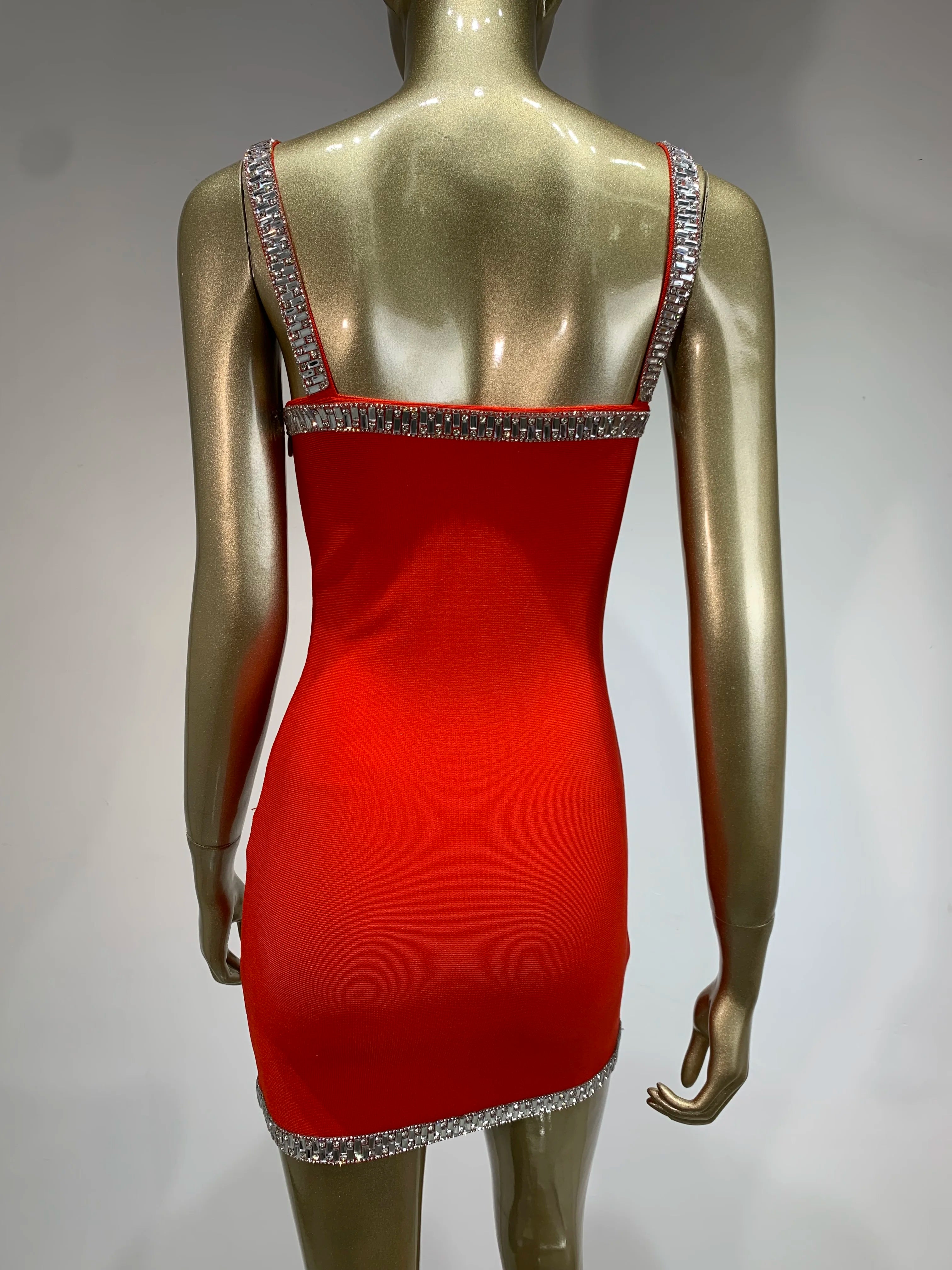 est Bandage Dress Women Celebrity Sexy Sleeveless Backless Red Diamonds Mini Bodycon Elegant Evening Club Party Dress