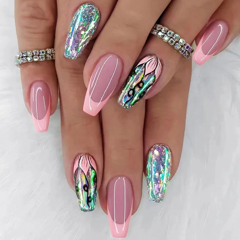 24-piece Long French Pop Flash Nail with 1 Jelly Glue and 1 Nail File QH-W1164