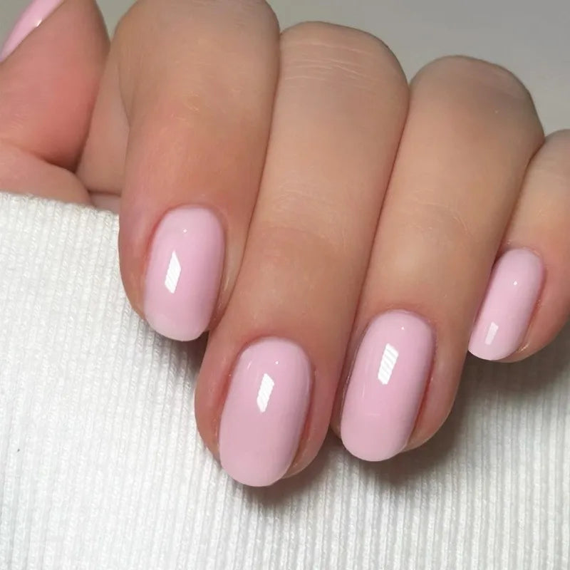 24Pcs Solid Color Press on Nails with Jelly Glue Short Round Head False Nails Colorful Summer Fake Nail Art Reusable Nail Tips 109-08