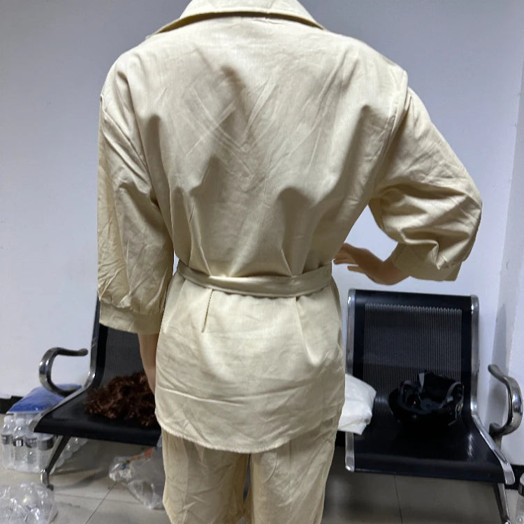 2024 Summer Fashion Plus Size New Matching Collection Women's Shorts Set V-neck Short Sleeves Sports Cotton Linen Two Piece Set