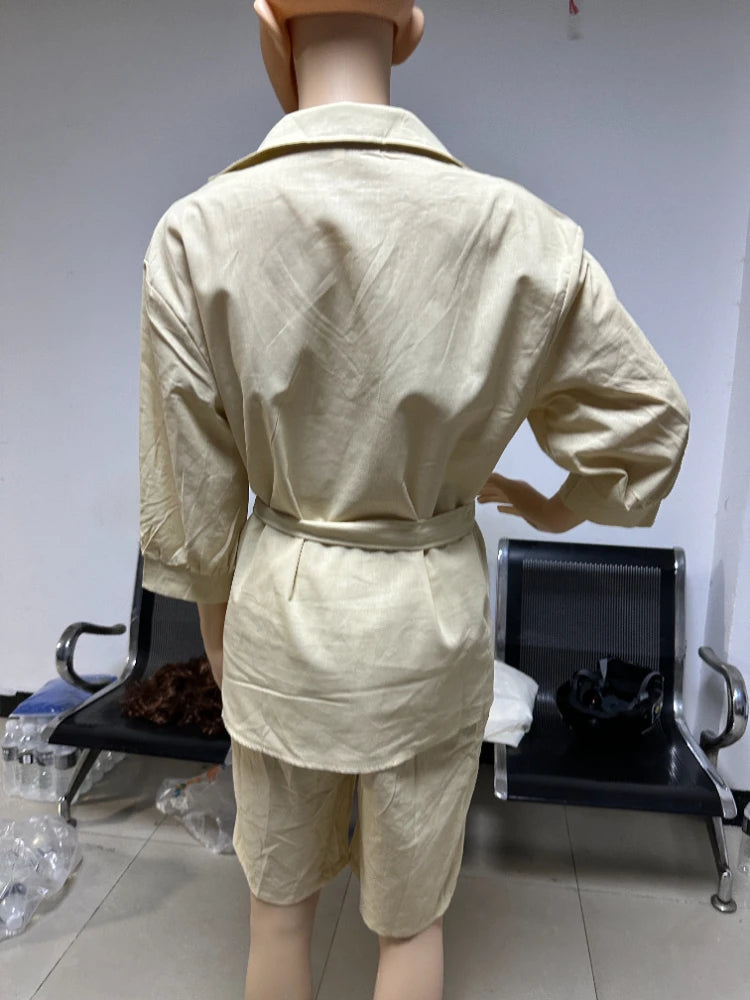 2024 Summer Fashion Plus Size New Matching Collection Women's Shorts Set V-neck Short Sleeves Sports Cotton Linen Two Piece Set