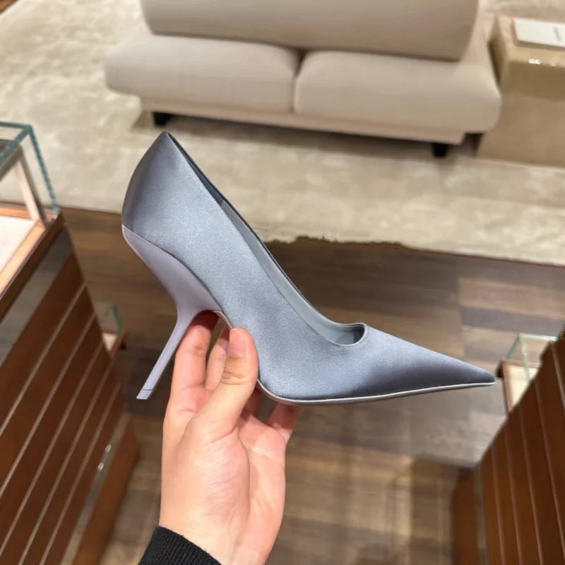 2025 New Style Women's High Heels Shoes Patent leather Pointed Toe Solid Color Night Club Party Shoes Femme Summer Half Slippers