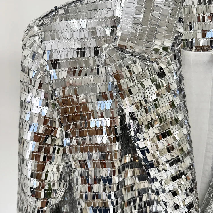 New Spring Shinning Sequined Women Long Sleeve Single Button Tops Floor-Length Pants Set Celebrate Evening Party Women's Set