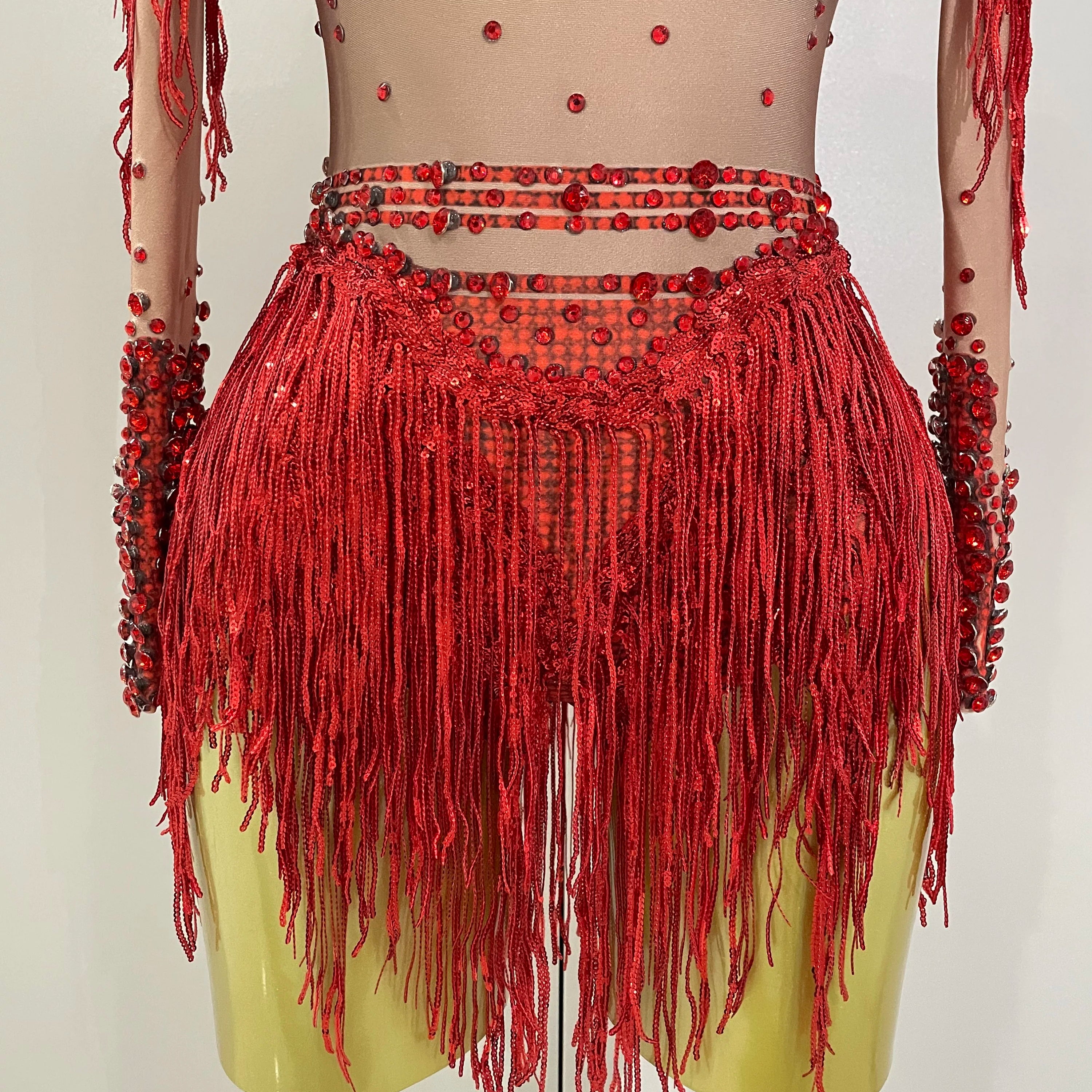 Sparkly Rhinestone Sequin Tassel Stretch Bodysuits 2025 Women Birthday Party Nightclub Dj Stage Performance Costume