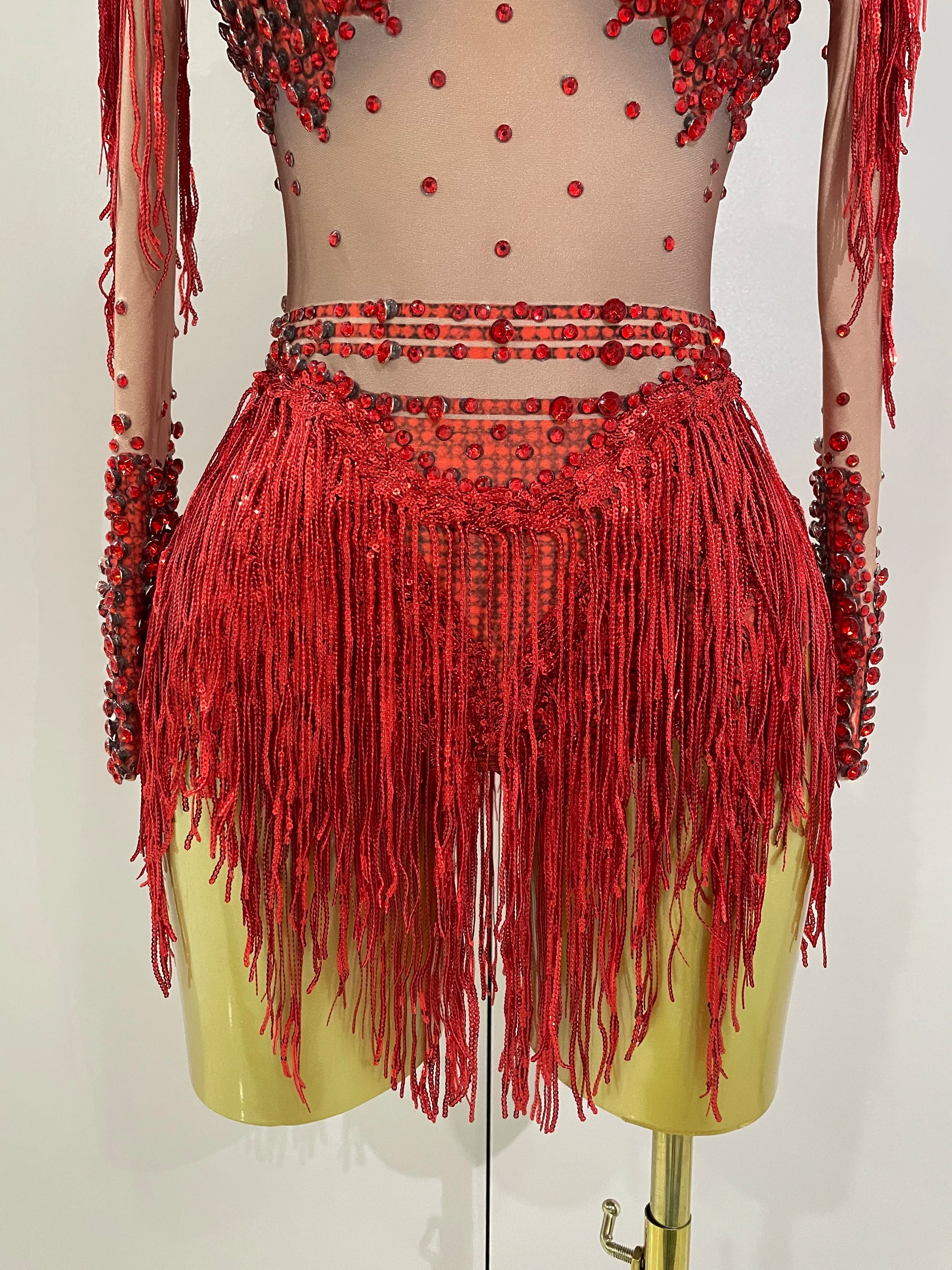 Sparkly Rhinestone Sequin Tassel Stretch Bodysuits 2025 Women Birthday Party Nightclub Dj Stage Performance Costume