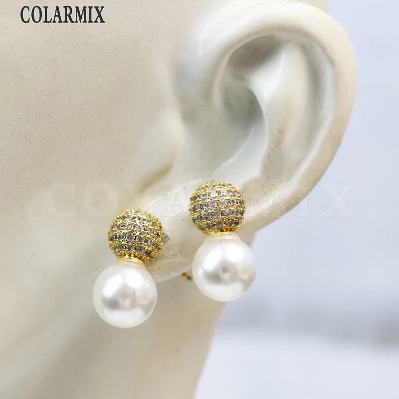 10 Pairs Zirconia Ball shape Earrings Metallic Pearls Beads Design Elegant Women Gift Fashion Jewelry 30852 Default Title