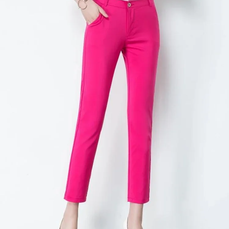 S-4xl Big Size Office Pencil Pants Womens Formal New Elegant OL Work Pantalones Elastic Cotton Slim Ankle-length Trousers rose red