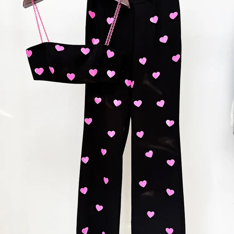 2025 New Spring Women Sexy Sleeveless Heart Sequined Strap Tops Straight Women's set Girls' Birthday Party Fashion Wear