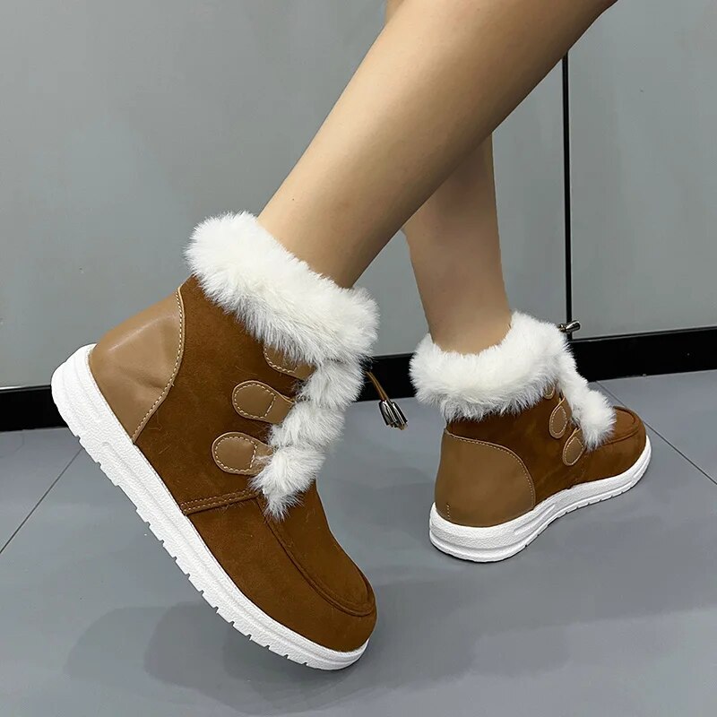Women's Snow Boots 2024 Faux Fur Long Plush Ankle Boots Women Elastic Band Warm Winter Botas Mujer Non-Slip Cotton Padded Shoes