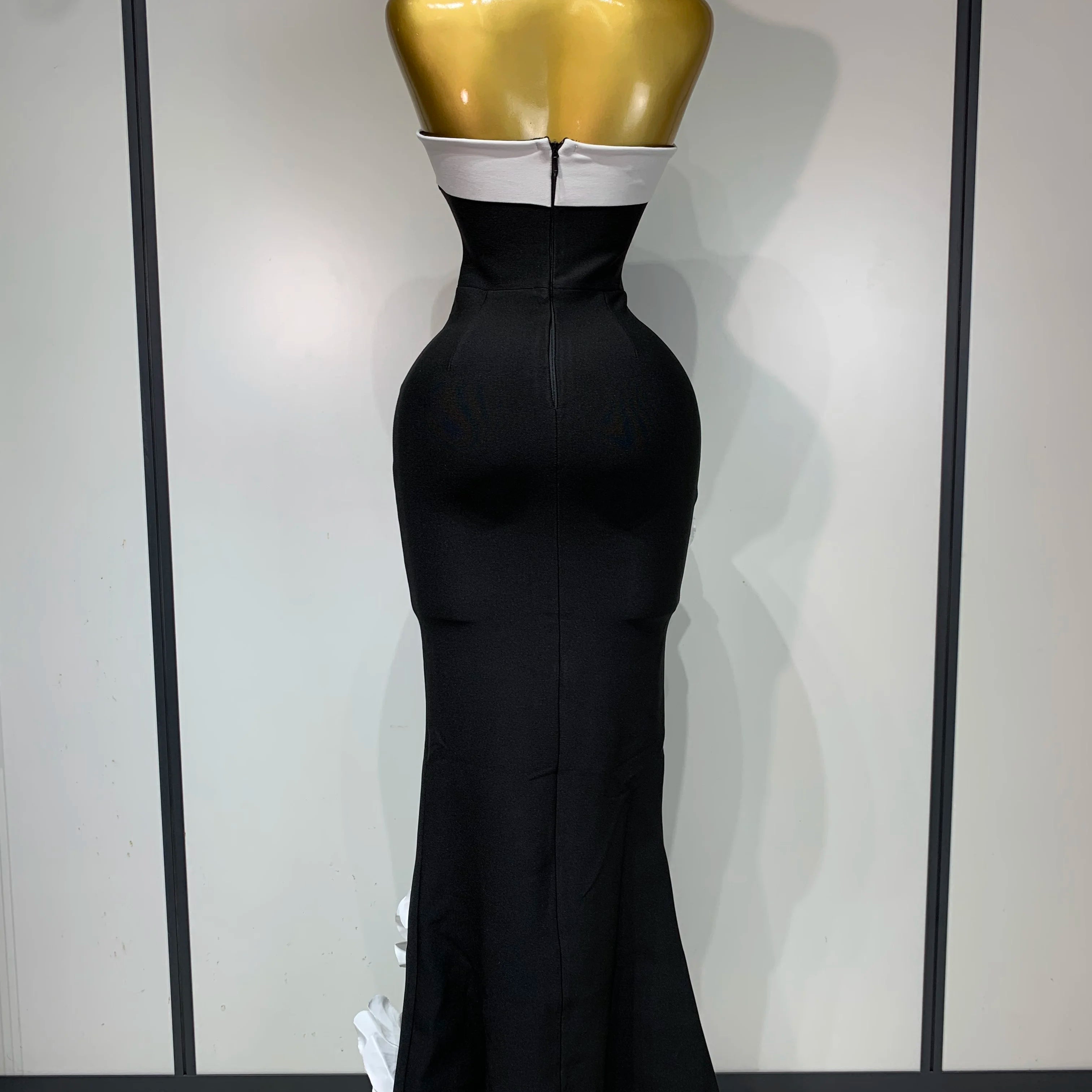 Women Sexy Strapless Backless Flower Maxi Long Bandage Dress 2025 Knitted Celebrity Elegant Evening Club Party Birthday Dresses