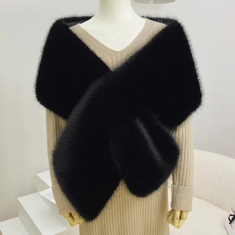 Women Fur Capes Wedding Bridal Shawl Bolero Faux Fur Stole Winter Luxury Fluffy Warm Outerwear Jacket Formal Party Shrug 165cm black 165cm