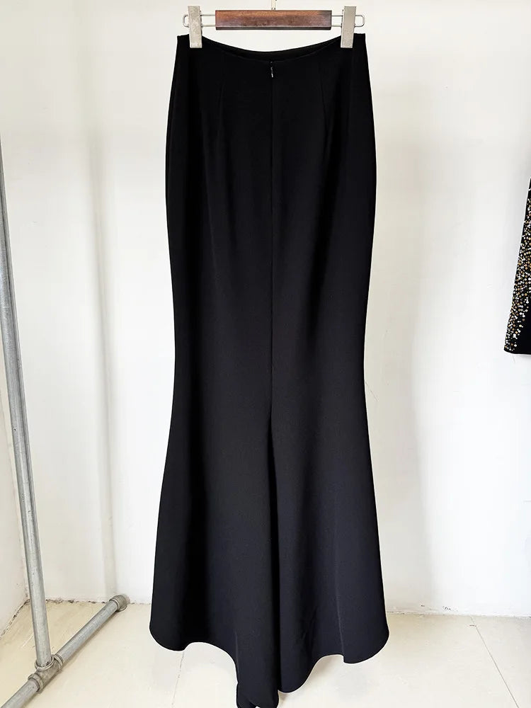 New Autumn Women Shinning Rhinestones Long Sleeve Sexy 2 Pieces Long Set Elegant Evening Party Runway Red Carpet Women's Set