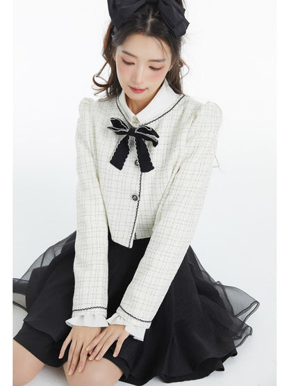 Spring Elegant Vintage 2 Piece Dress Set Women Sweet Blazers Suits Y2k Crop Tops + Mini Skirt Female Korea Fashion Clothing