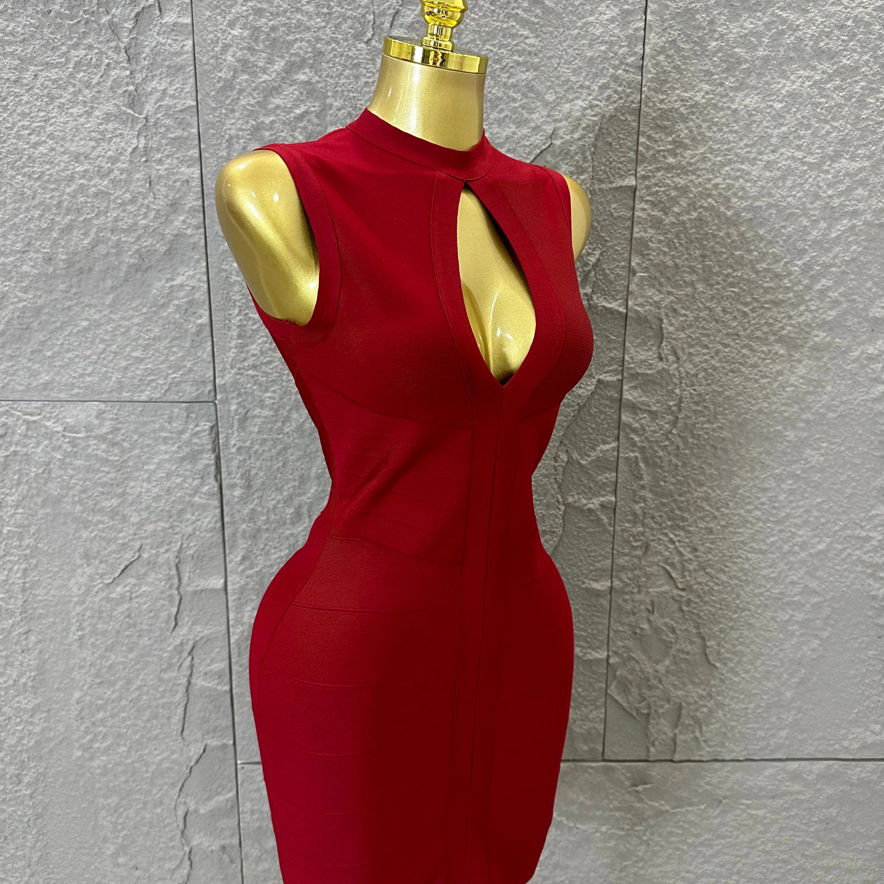 Sexy Sleeveless Keyhole Cutout Bandage Form-Fitting Outfit Evening Gala Party Fashion Celebrate Birthday Party Dress Vestido