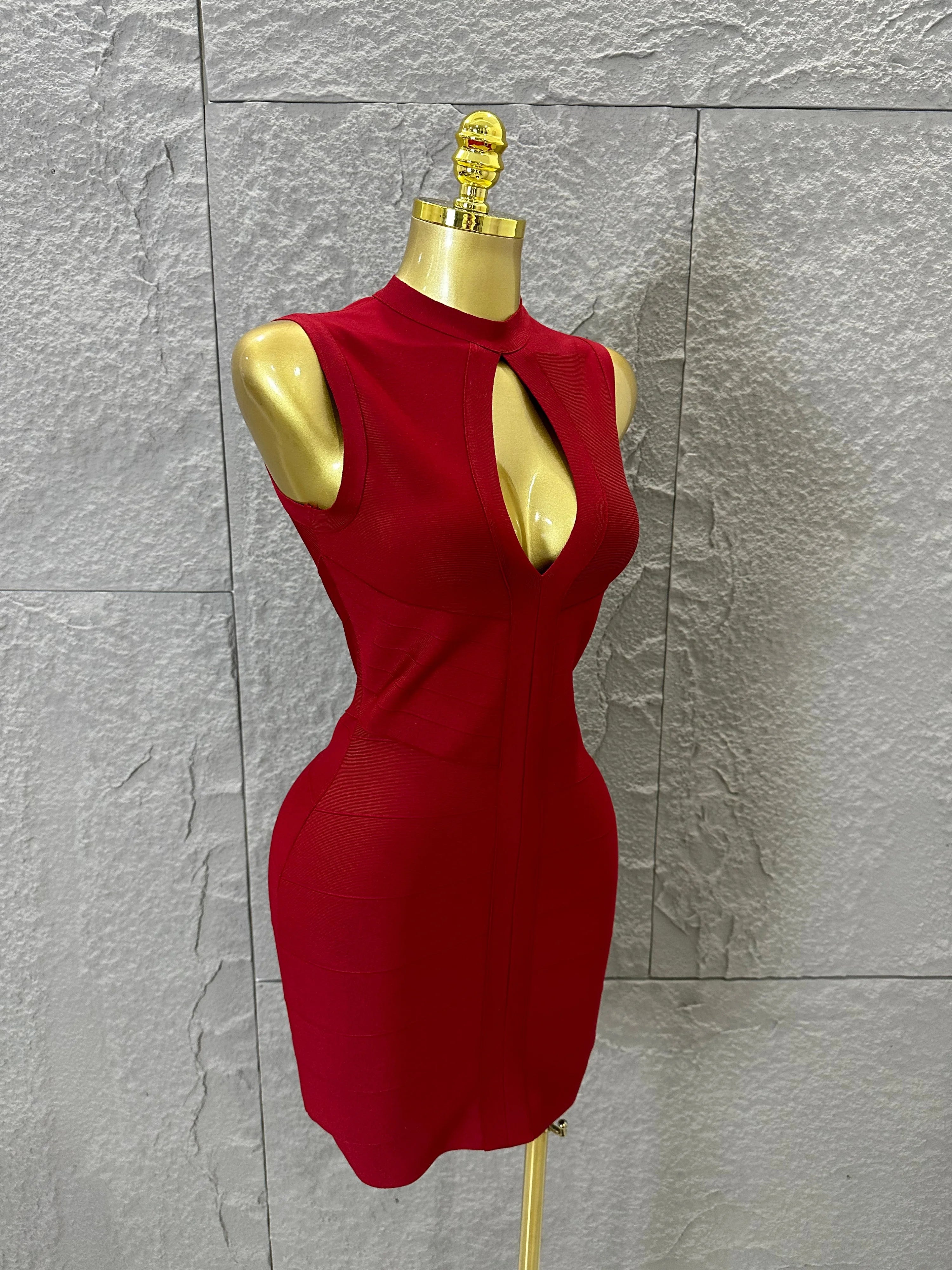 Sexy Sleeveless Keyhole Cutout Bandage Form-Fitting Outfit Evening Gala Party Fashion Celebrate Birthday Party Dress Vestido