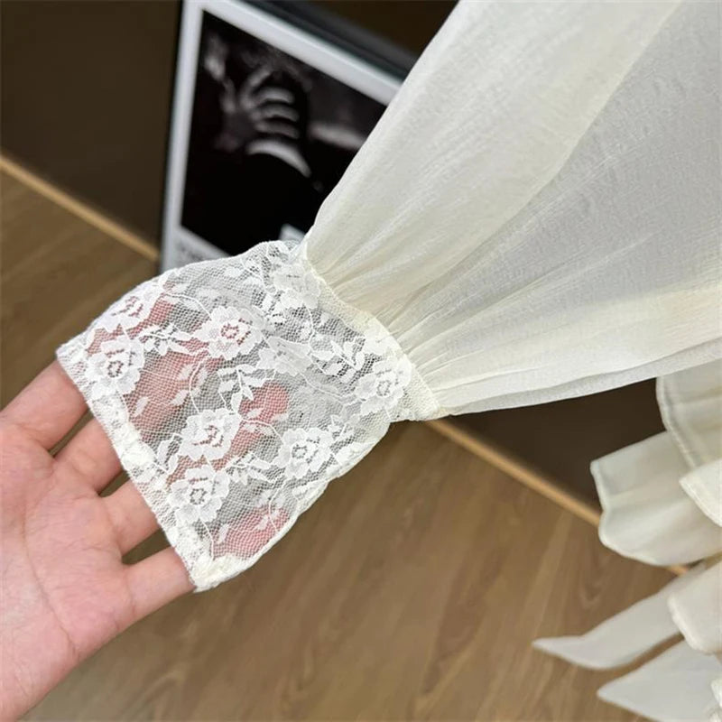 Autumn Winter New Fashion Lace Patchwork Ribbon Shirt Dress For Women High-end Elegant With Shorts Dress 11A07615