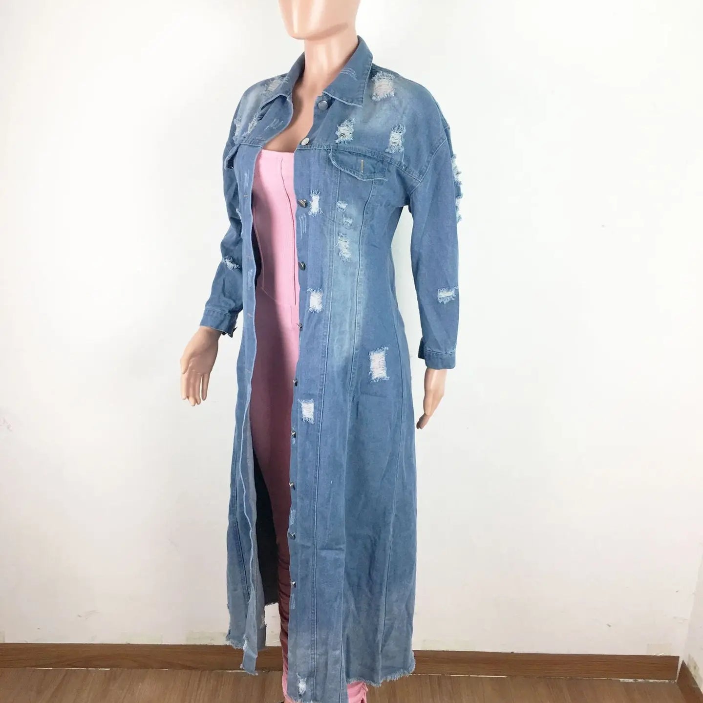 Women's Denim Jacket Fashion Spring Ladies Windbreaker Long Sleeve Ripped Jacket Cardigan Denim Cloak