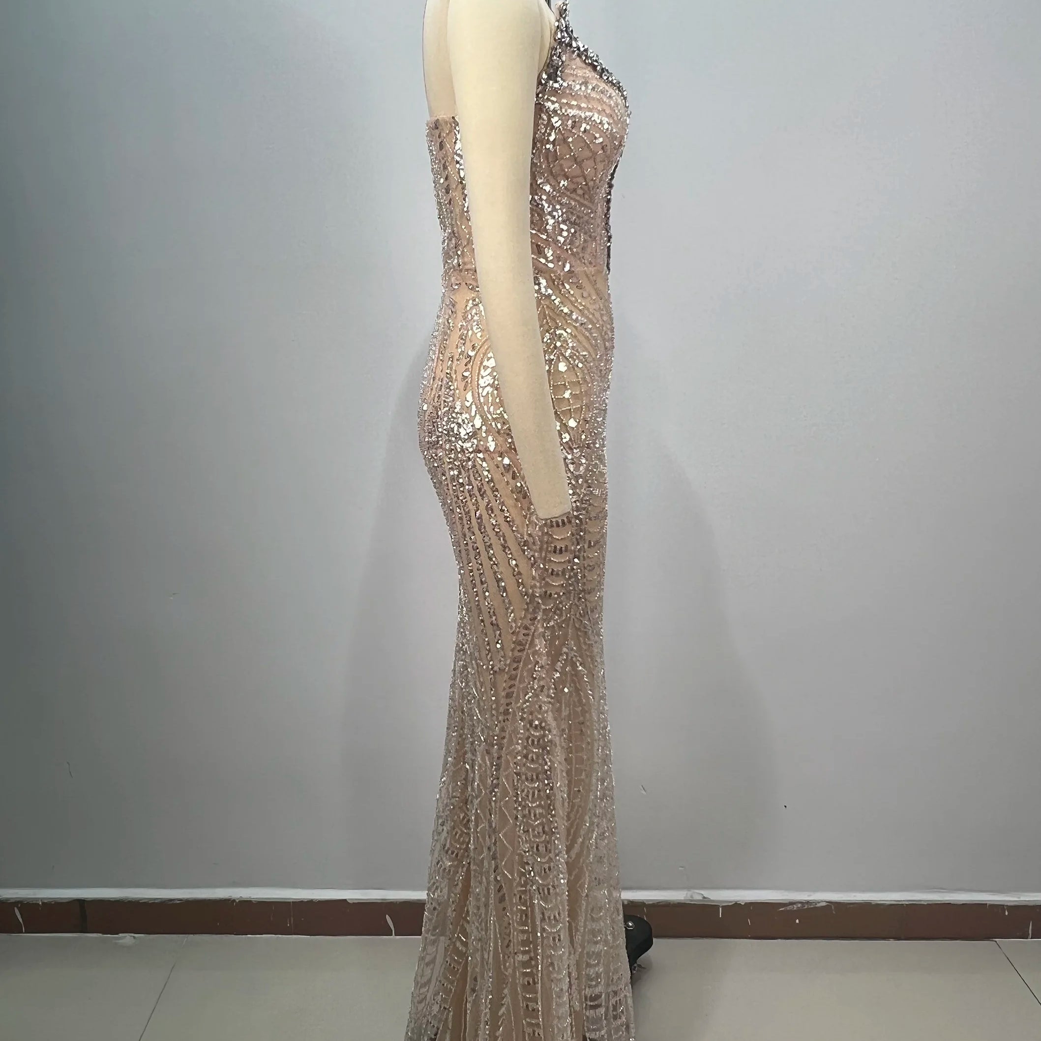 Luxury Diamond Champagne Sequins Sexy Straplerss Ankle Length Dress Woman Birthday Party Dress Celebrity Cocktail Party Vestido