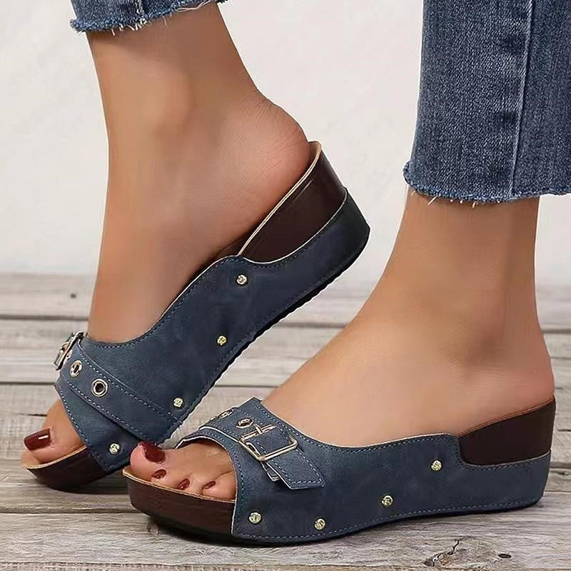 Women Sandals 2024 Fashion Heels Shoes For Women Summer Sandals Slip On Wedges Zapatos Mujer Outdoor Slippers Platform Sandals