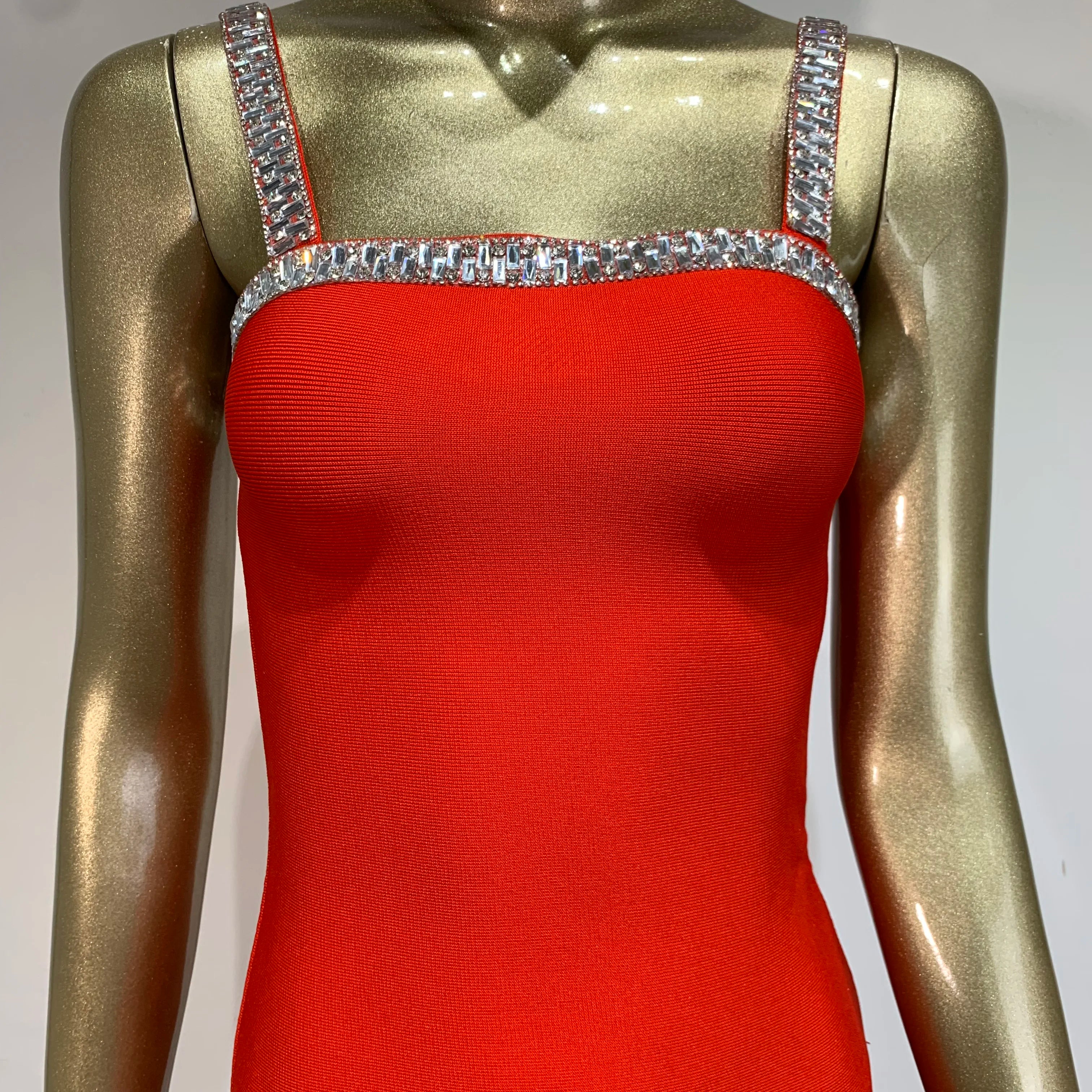 est Bandage Dress Women Celebrity Sexy Sleeveless Backless Red Diamonds Mini Bodycon Elegant Evening Club Party Dress