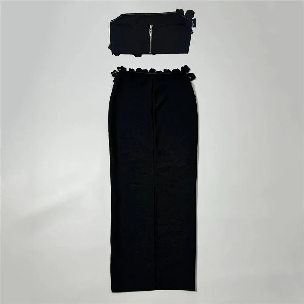 Top Women Sexy Off the Shoulder Crystal Tops 2 Pieces Bodycon Bandage Long Dress Celebrate Evening Party Birthday Dress