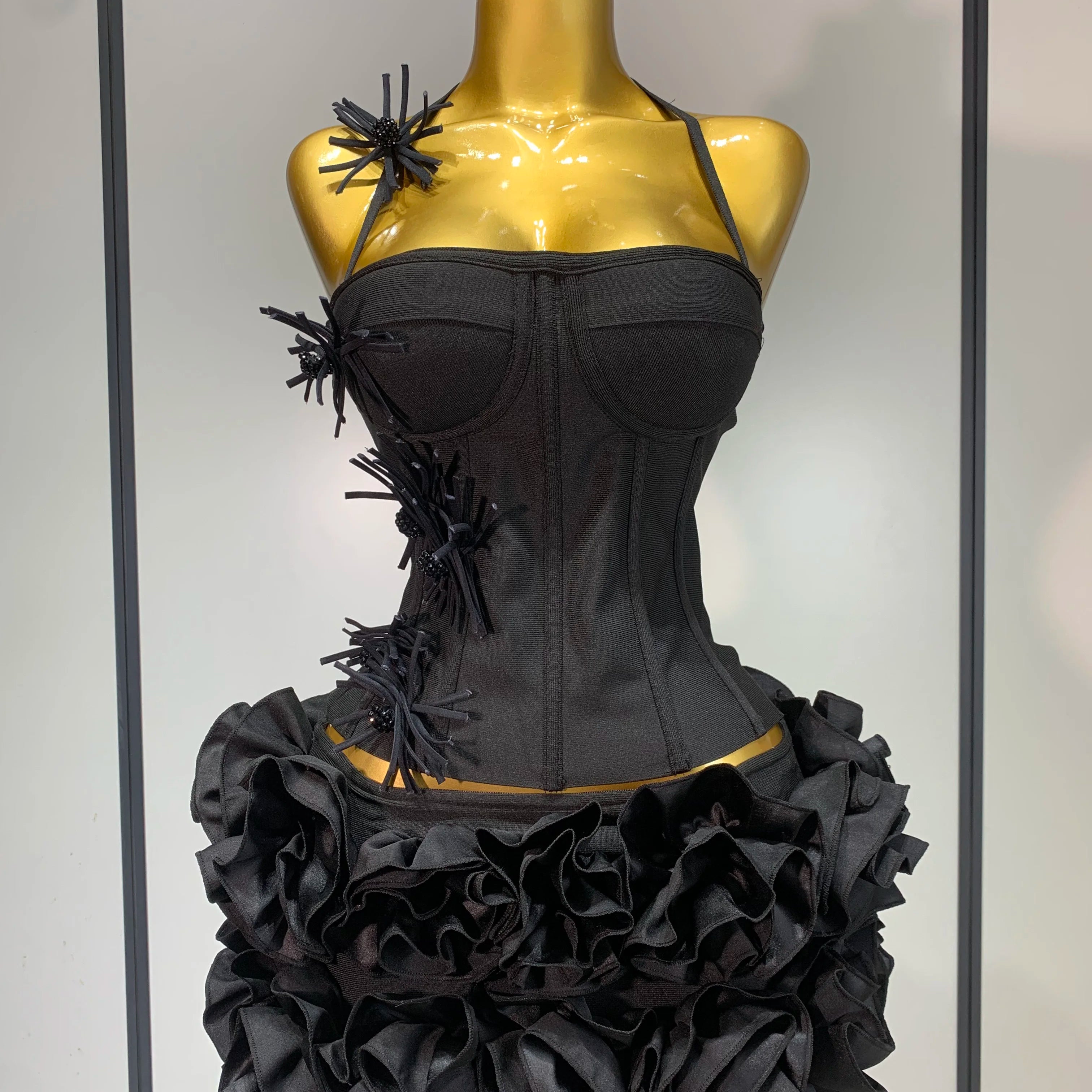 Women Fashion Sexy Halter Prom Gown Celebrity Club Two Piece Set Cocktail Elegant Luxury Birthday Party Red Black Bandage Outfit black