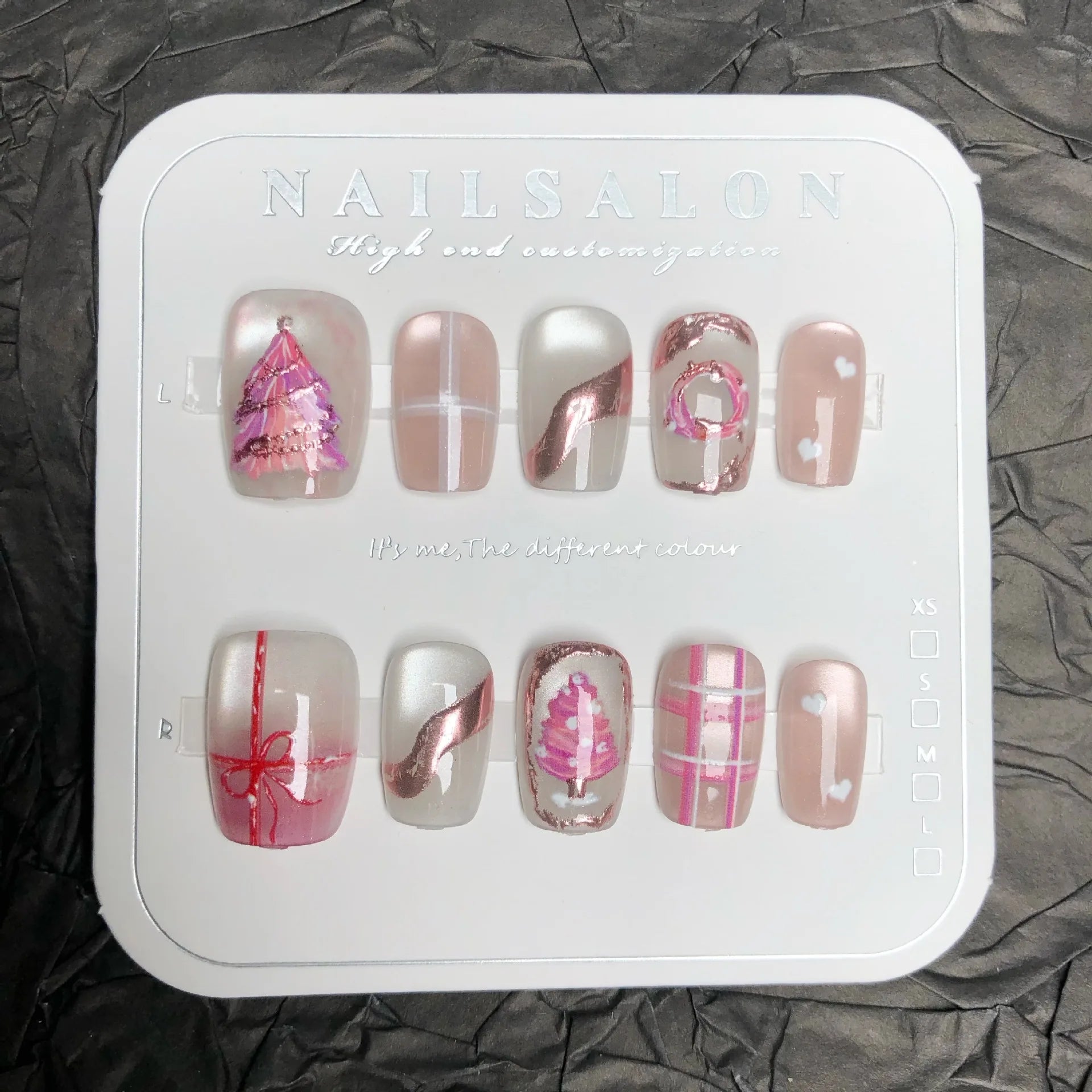 24Pcs Short Square Fake Nails Press on 3D Snowflake Christmas Tree Full Cover Nails Tips Cat's Eye Gilded Detachable False Nails