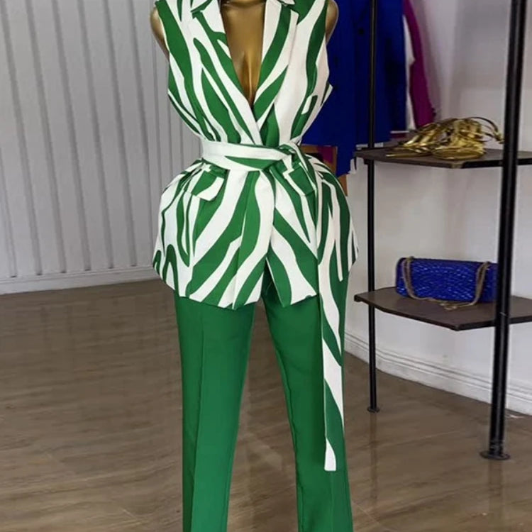 Fashion Women's Set Sleeveless Notched Collar Blazer Tops and Pants Sets 2025 Summer OL Street Two 2 Piece Sets Outfits