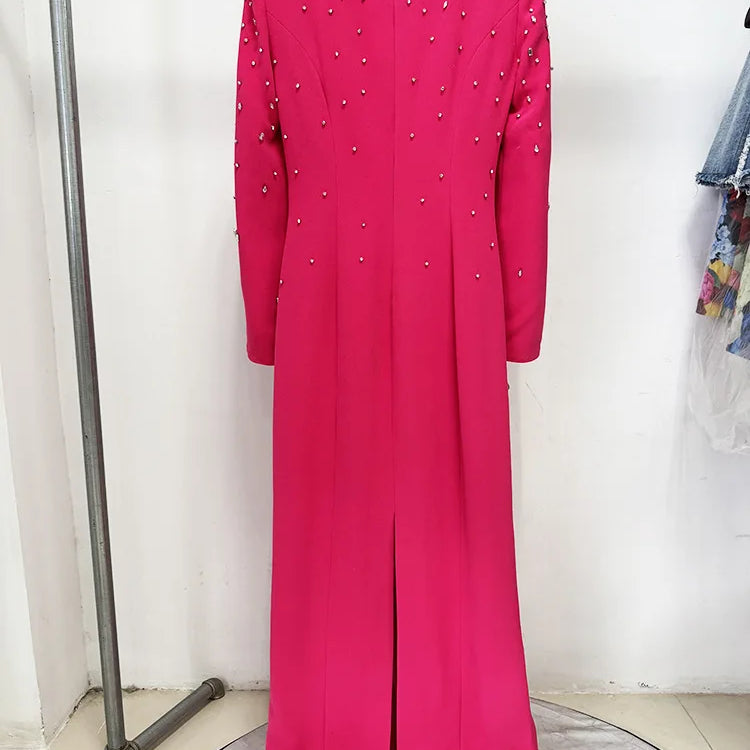 Solid Slimming Spliced Bead Luxurious Dresses for Women Square Neck Long Sleeves Patchwork Split Dress Femlae New