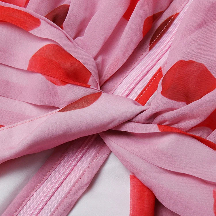 Cut Out Ruched Patchwork Floral Dress For Women V Neck Long Sleeve High Waist Print Mini Dresses Female Clothes New