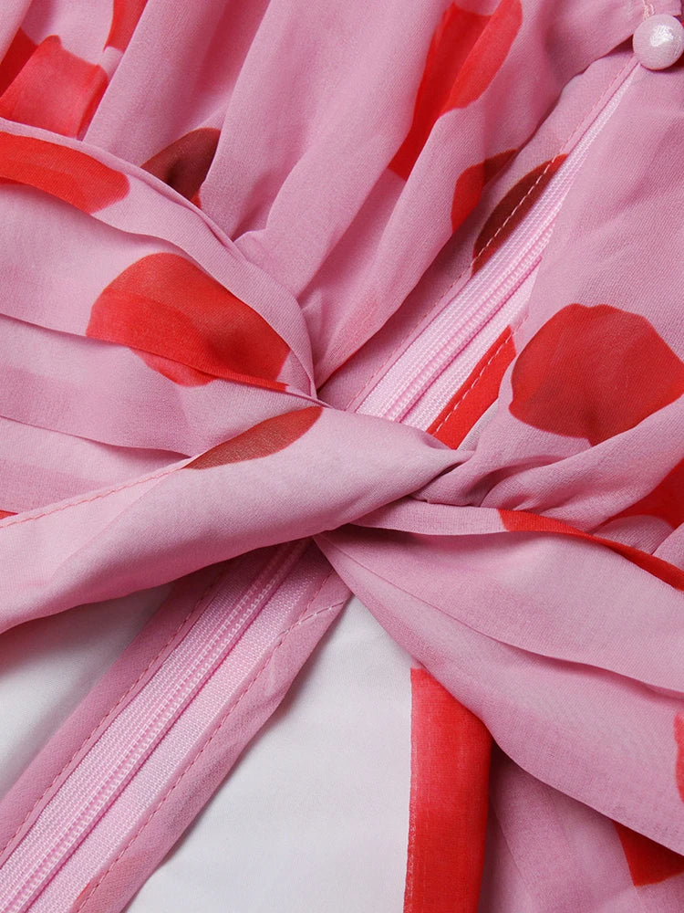 Cut Out Ruched Patchwork Floral Dress For Women V Neck Long Sleeve High Waist Print Mini Dresses Female Clothes New