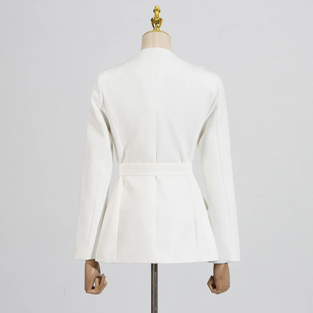 Solid Spliced Appliques Two Piece Sets for Women V Neck Long Sleeve Patchwork Pocket Top High Waist Pant Set Female