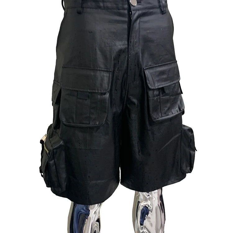 Lautaro Summer Autumn Waterproof Black Cargo Shorts for Men with Many Pockets Luxury Designer American Retro Clothes Fashion